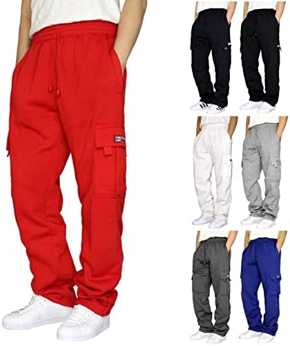 Uerуер машка тешка категорија за џемпери, руно, наредени со џебови, отворено дно панталони Еластични половини за влечење, буги џогери