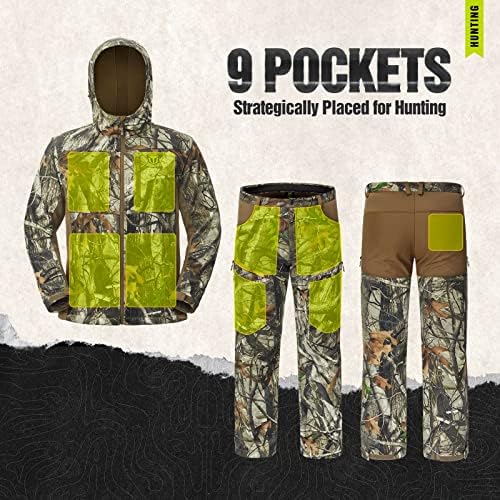 Облека за лов на Tidewe за мажи со обвивка од руно, безбедносна лента компатибилна отпорна на вода тивка ловечка јакна и панталони