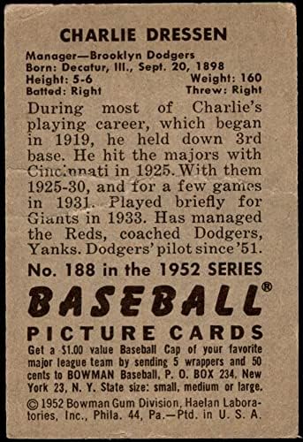 1952 Bowman Редовна бејзбол картичка188 Чарли Фриден од одделение во Бруклин Доџер добро