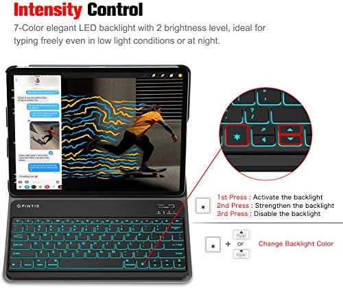 Финти 12 Инчен Безжичен Bluetooth Тастатура - [7 Боја Позадинско Осветлување] Ултра-Тенок Пренослив за iPad Pro, iPad Air, iPad