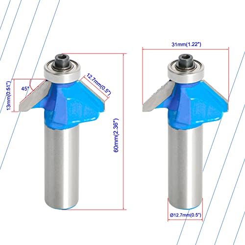 AOPIN 45 степени Chamfer Edge Forming Router Bit 1/2-инчен Shank, врвен лежиште на лежиштето, формирање на рутер, алатка за обработка на