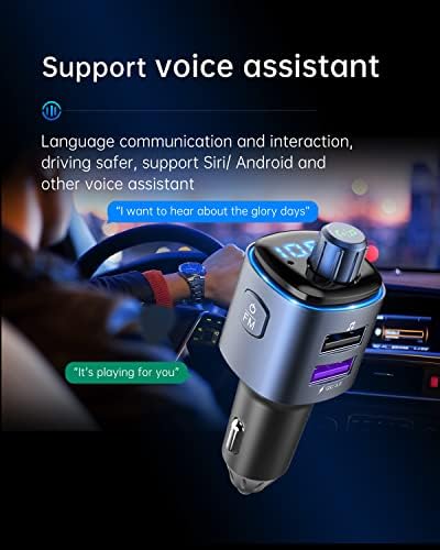 Ayncer Bluetooth FM Transmiter за автомобил, безжичен аудио адаптер и приемник, Bluetooth MP3 адаптер за автомобили со двојни USB порти,