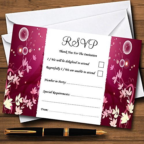 Виолетова Розова Срце И Цвеќиња Персонализирани RSVP Картички