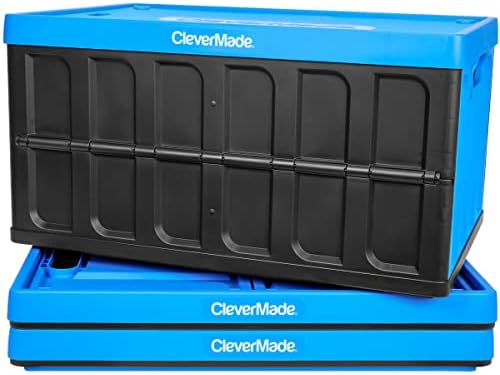CleverMade-8034119-21843PK 62L Склопувачки Канти За Складирање, 3 Пакет, Нептун Сина &засилувач; Млеко Гајби, 25l Пластични Канти За Складирање