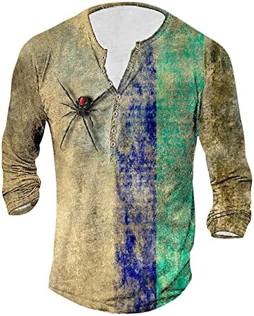 Dudubaby Mens Thermal Dongив кошула со долги ракави со долги ракави графички и везена модна маица пролет и есен печатена