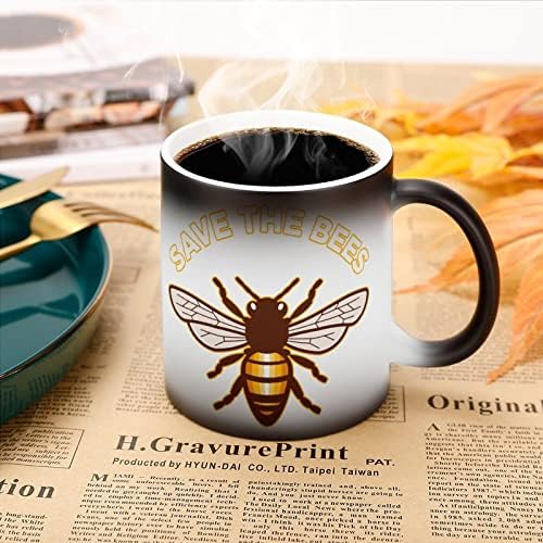 Зачувајте Ја Керамичката Шолја За Кафе Од Пчели Чаша За Промена На Бојата Чувствителна На Топлина Со Рачка