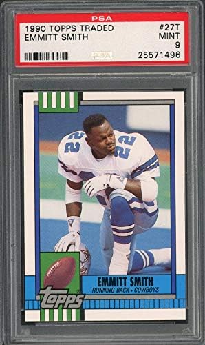 Emmitt Smith 1990 Topps тргуваше со фудбалска дебитант картичка RC #27T оценета PSA 9 нане