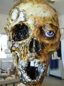 Ноќта на вештерките хорор филм реквизит човечки труп череп глава половина череп