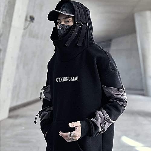 Улична облека Xyxiongmao Techwear Hoodie Cyberpunk Тактички мажи црн урбан хип хоп јапонски џемпер