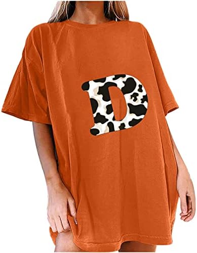 Изгорена портокалова памучна блуза маичка за дами есен летен краток ракав од рамото облека екипаж вратот графички маица ov ov l l