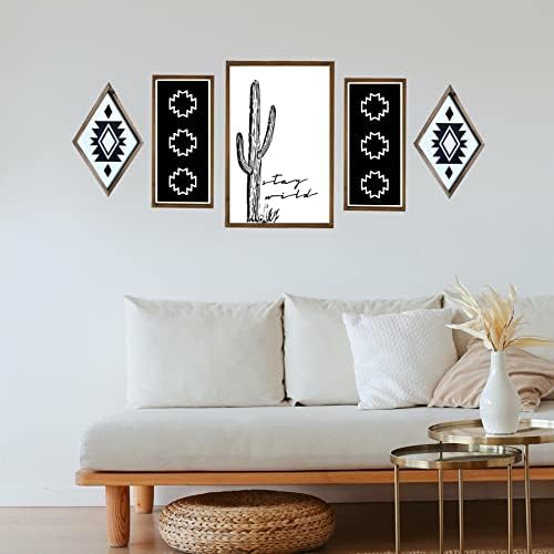 Пустински кактус wallид декор дрво бохо југозападниот минималистички wallид што виси врамени црно -бели уметнички дела модерно фарма