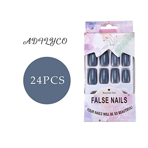 Сјајниот квадратен печат на Adflyco на нокти сини кратки лажни нокти Вештачки целосен капак Лажни нокти за жени и девојчиња