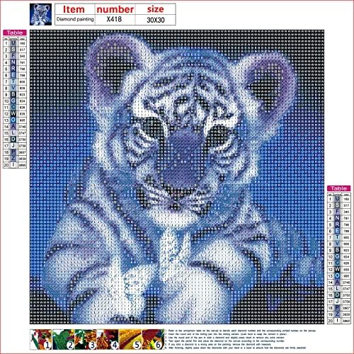 MXJSUA DIY 5D Diamond сликарство сина тигар по комплети за броеви за возрасни, сини тигар дијамантски комплети за сликање, тркалезна