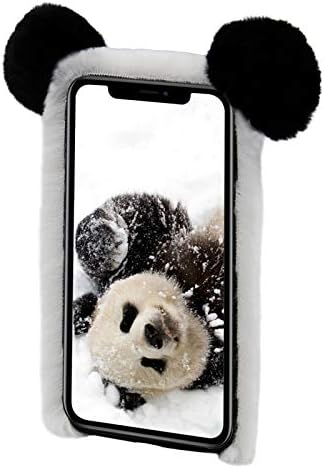 Плишан случај за Samsung Galaxy S21 Fe 5G, LCHDA Симпатична 3Д панда уши крзнено фризура со меко мек крзно топло меки флексибилен