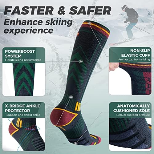 Рахинт мерино волна скијачки чорапи 2-пакувања, компресија колено високи термички чорапи жени жени за скијање сноубординг студено време