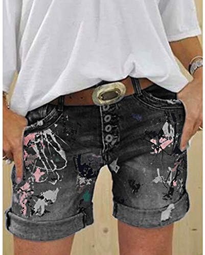 Shortsенски шорцеви за летни облеки модни разноврсни жени измиени мастило за печатење мастило FFT тексас шорцеви за жени атлетски шорцеви