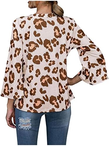 Амикадом тинејџерски девојки bellвонче на ракави маици леопард печати опуштени вклопувани преголеми блузи маици на екипажот на екипажот бренд