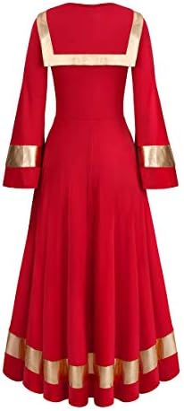 Женски металик шал -капаче за фаќање на танцување фустан во боја блок bellвонче, долг ракав литургиски танцувачки облеки за богослужба костум