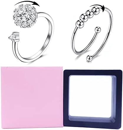 Kimfanx 2 парчиња Стерлинг сребрена/златна анксиозност прстени за жени мажи, вртежни прстени прстени за воздржани од вознемиреност, прилагодлив
