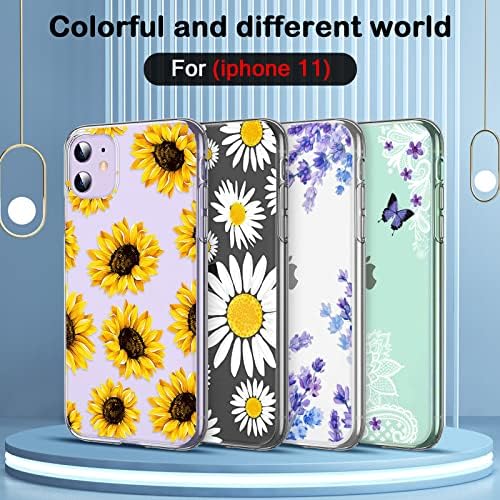 Симпатична кутија компатибилна со iPhone 11 цвет цветен уникатен дизајн за жени девојки Деца чисти со бела шема на шега дизајн тенок тенок мек