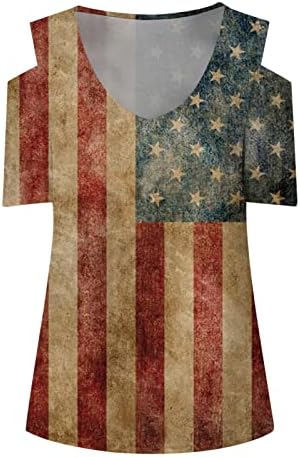 Женски ладно рамо на 4-ти јули врвови за кратки ракави одмори блуза САД знаме печатена маица 2023 патриотски кошули