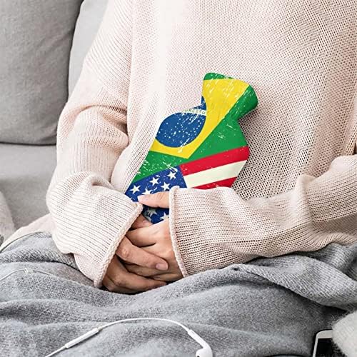 Американско и бразилско знаме торба со топла вода со кратки кадифен обвивка гумени шишиња со топла вода преносни затоплени раце
