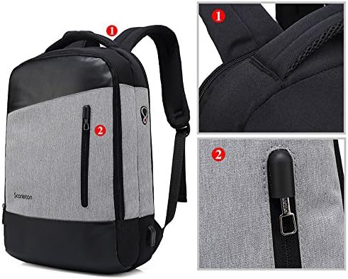 Скарлетон лаптоп торба, мулти -џебно патување ранец, ранец на училишен ранец, отпорен на вода лаптоп ранец за патувања, H20460103 - Греј