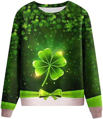 Iius Green St.Patrick Day Tshirts кошули за жени со долги ракави, џемпери на екипаж ирски гноми печати пулвер