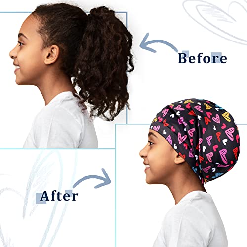 2 парчиња сатенски обложен хауба за коса за спиење деца сатенска капа за спиење сатенска шамија на главата кадрава коса со еластична