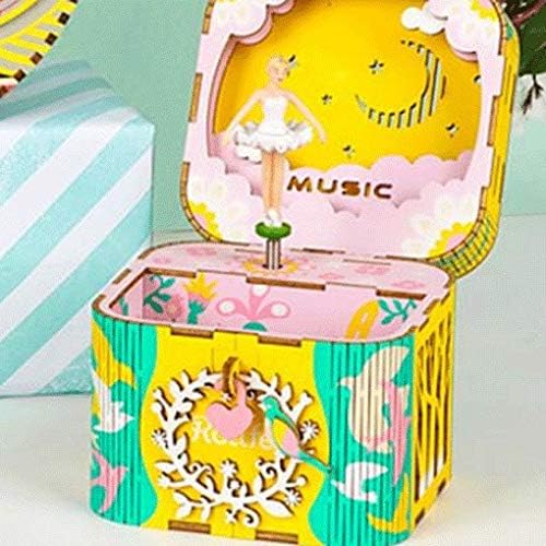 Lhllhl Музичка кутија дрвени занаети дрвени загатки музички накит кутија со ротирачки подарок за балерина