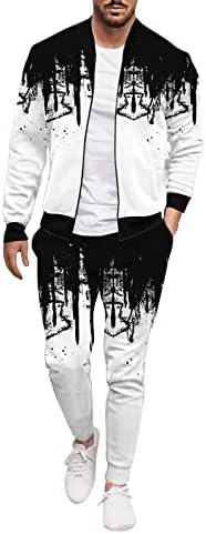 Спортски палто Менс зимска обична улица ткаени јакна јакна панталони со мастило за мастило со две парчиња сет