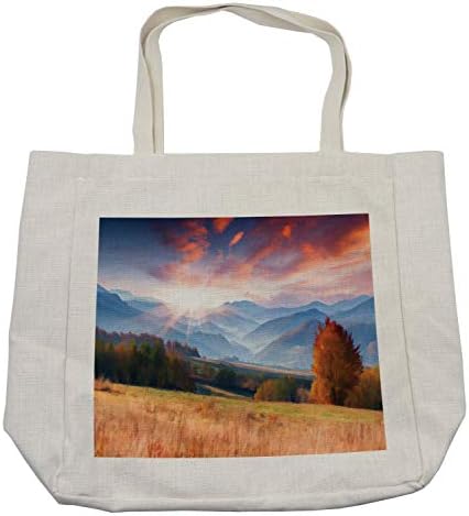 Есенска торба за есенско купување, шарена сцена со дрво пченица и планини земјоделство тематски дигитален дизајн, еко-пријателска торба за еднократна употреба за ?