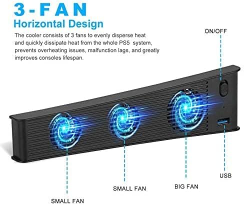 Zoopie PS5 ладење вентилатор Надворешен USB ладилник 3-фан хоризонтален дизајн вентилатор Игра Надворешни додатоци на радијатор топлински уред