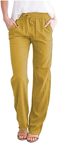 Wocachi жени памучни постелнина панталони, летни обични широки нозе палацо салон панталони панталони со панталони со џебови