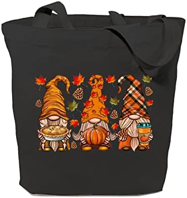 Gxvuis Симпатична есен гноми платно торба за жени естетска есенска лисја тиква за намирници за намирници за намирници од тиква,