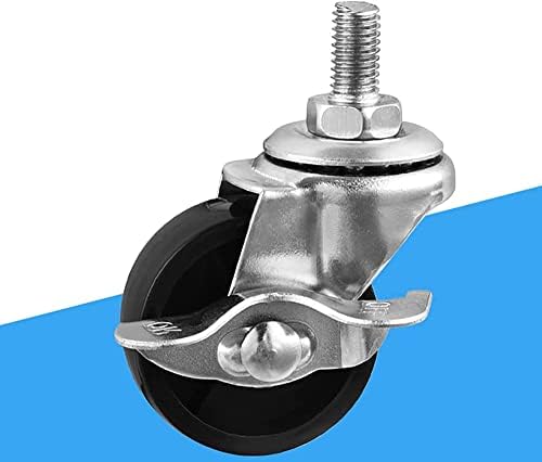 M8 Swivel Stem Caster 38mm мали тркала за мебел, гумени кастри тешки без бучава, за колички колички за колички, безбедносно заклучување на тркала