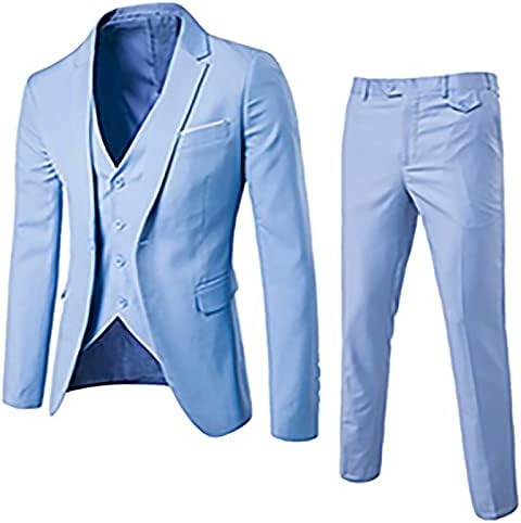 Mens Suits Редовно вклопување 3 парчиња Официјално костум Цврсти матурски јакна за јакна од елек и панталони за свадбени забави за свадбена