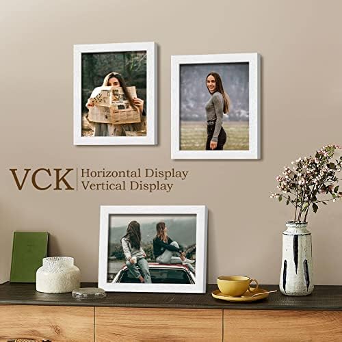 VCK 8x10 Рамки за слики сет од 5, бело цврсто дрво рамка за фотографии, приказ на табела или виси wallид
