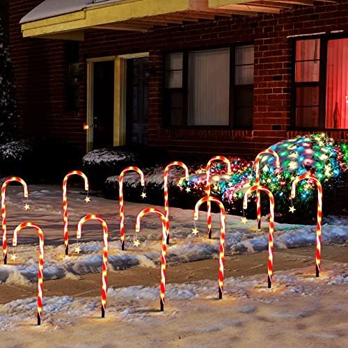Remagr сет од 12 Божиќни бонбони трска патека маркер светла соларни Божиќни украси на отворено xmas пејзаж светло патека удели