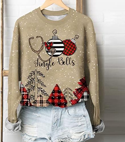 Wozvali женски градиент џемпер Божиќни врвови на снежни врвови, графички пуловер, Sonwflake Print Crewneck Долг ракав лабави кошули
