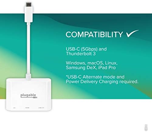 Приклучен USB C До HDMI Multiport Адаптер, USB C Центар без Возач 3-во-1 СО Излез ОД 4K HDMI, USB 3.0 И USB-C Порта За Полнење,