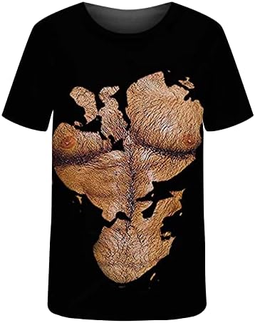 3Д мускул печатена маица за мажи, смешна вежба графичка графичка врата со кратки ракави за кратки ракави за блуза, обични новини меки