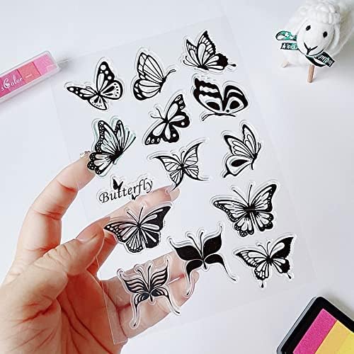 13 парчиња пеперутки чисти марки за декорација за правење картички DIY -книги, 13 парчиња пеперутка силиконска транспарентна