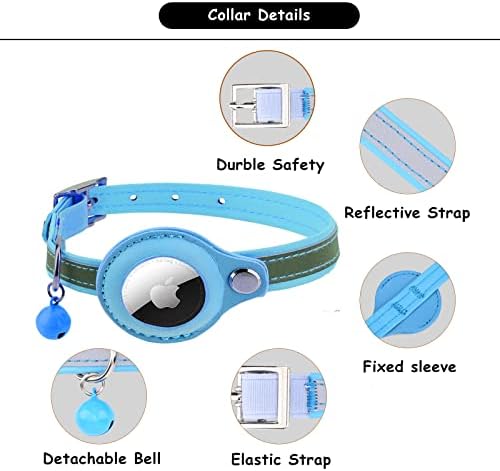 Јака За Мачки AirTag, Прилагодлива РЕФЛЕКТИРАЧКА Гпс Јака За Мачки, Интегрирана Јака За Мачиња Airtag, Со Држач За Воздушни Ознаки и Ѕвонче