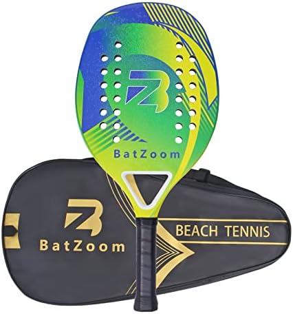 Тениски рекет на плажа Batzoom, издржлив рак на тенис на плажа со јаглеродни влакна со торба за носење