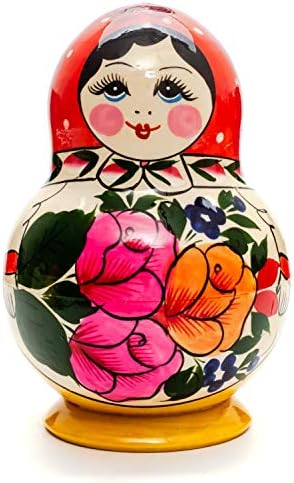 Matryoshka Semenovskaya Руско гнездење кукла црвена глава тркалезна форма 10 парчиња внатре