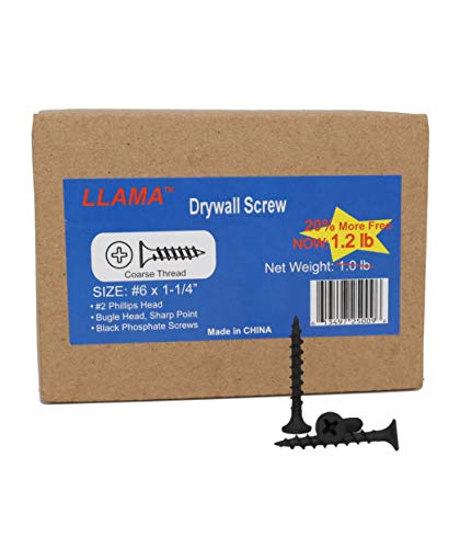 Завртки за прицврстувачи на Llama Drywall 6x1-1/4 ” - Груби навојни завртки за црн фосфат, платете 1,0lb сега добијте 1,2lb