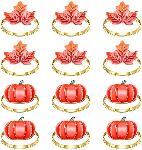 Бодиер Денот на благодарноста есен на салфетка прстени сет од 12 држачи за салфетка од лисја од лисја од тиква прстени за домашни