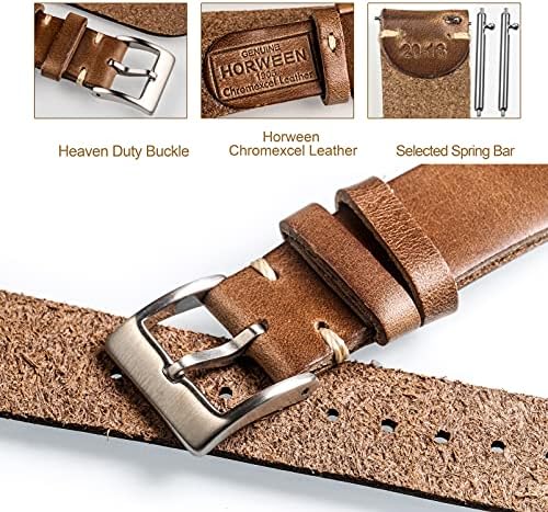 Hemsut H 20mm Leather Watch Bands за мажи, тенка мека кожена кожа за часовници за брзо ослободување на гроздобер часовник за часовници