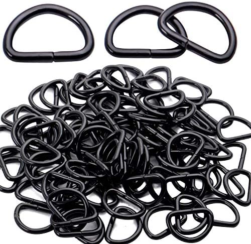 Bronagnand 100 парчиња 1/2inch метал што не е заварен црн Д прстен, Д-прстен јамка за чанти за чанти за чанти, додатоци за DIY